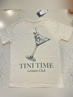NWT Women’s Grayson Threads Tini Time Tee - Cream with Navy Graphic